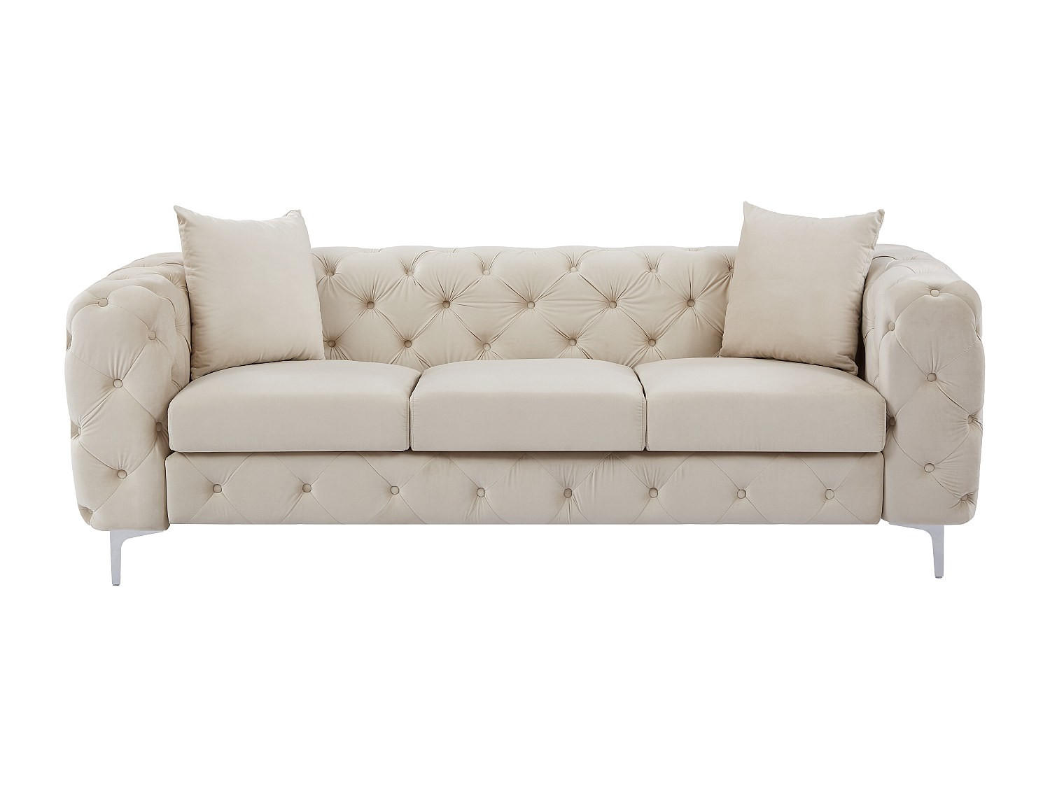 SOFA ohne Schlafmöglichkeit - 3 Personen - Samt, Stoff - Beige - - Beige, Textil (220/76/91cm) - Vente-Unique