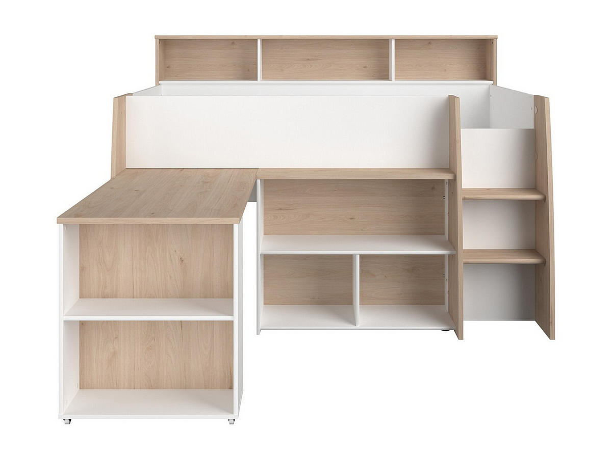 HOCHBETT Lucas 2 in Japanische Eiche - Weiß 90 x 200 cm - Eichefarben/Weiß, Holz (90/200cm) - Parisot Meuble