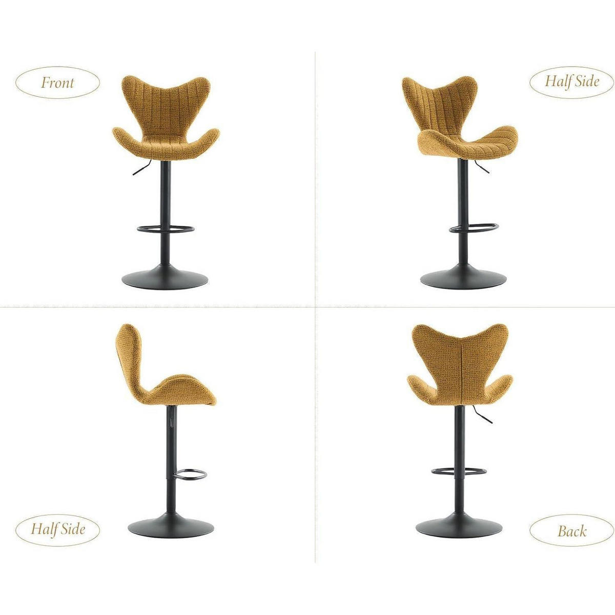 BARHOCKER 4er Set Höhenverstellbar Drehbar Gelb Chenille - Gelb, Textil (51/95/54cm)