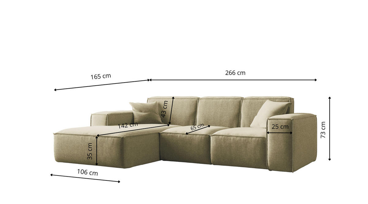ECKSOFA L-Form Siena Stoff Maloy Olive Links - Olivgrün, Holz (165/266cm) - Kaiser Möbel