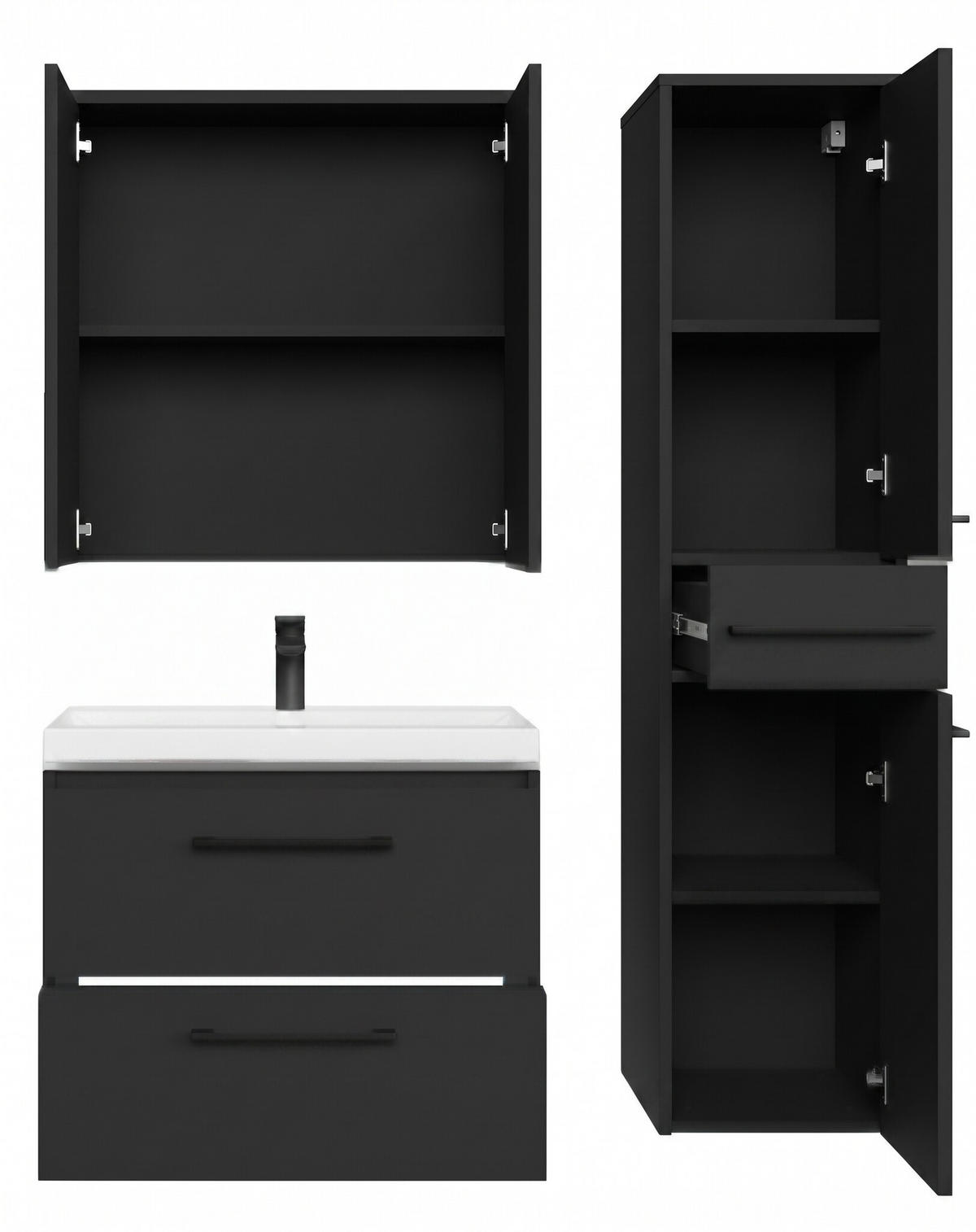 BADMÖBEL-SET Florence 4 Teile Schwarz Matt - 60 x 35 x 51 cm - Schwarz, Holz (60/51/35cm) - Badplaats