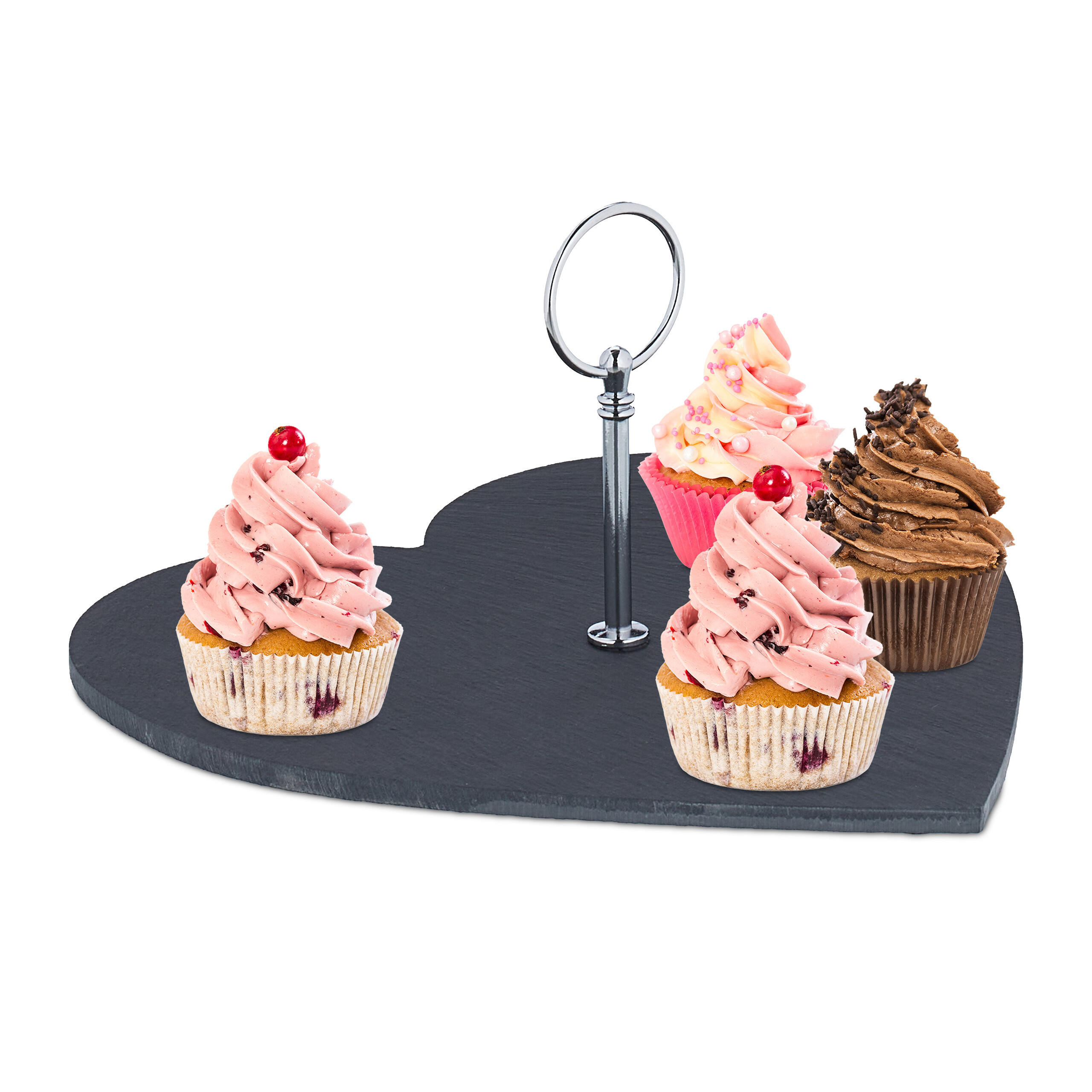 SCHIEFERPLATTE - Schwarz, Stein/Metall (25/13/25cm) - Relaxdays