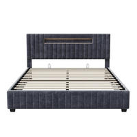 POLSTERBETT 160x200 cm mit LED-Kopfteilbeleuchtung und hydraulischem Bettkasten - ohne Matratze - Grau - Grau, Textil (160/200cm) - DELFA