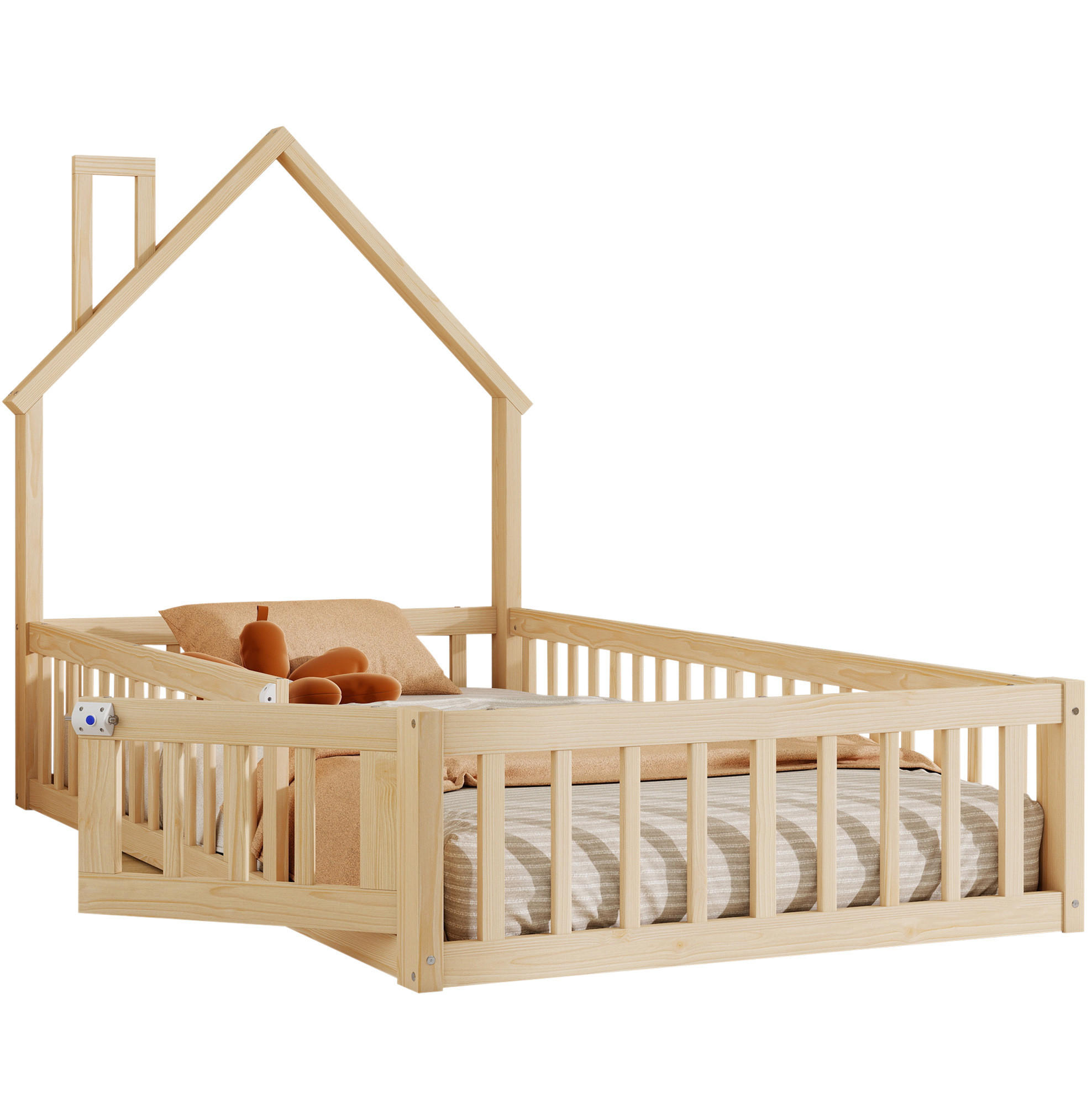 KINDERBETT 90/200 cm Natur aus Kiefernholz und MDF mit Sicherheitsgitter - Naturfarben, Holzwerkstoff (90/200cm) - OKMYHOME