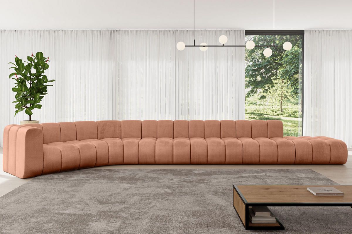 ECKSOFA modulares Sofa Tilmo-L3 - 581x194x70 cm Apricot - Koralle, Holzwerkstoff/Textil (581/194cm) - ALTDECOR