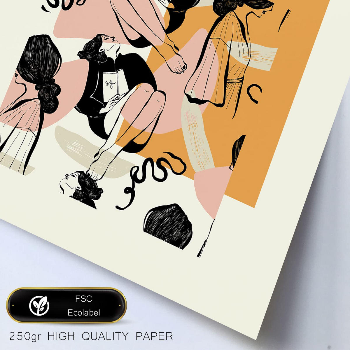 POSTER Set Mit 6 In Schwarzer Tinte Freiheit Kunstdrucke Im Skizzenstil Für Innenarchitektur A3 & A4 Rahmen Aus Hellem Holz - Beige, Papier (29/3cm) - Nacnic