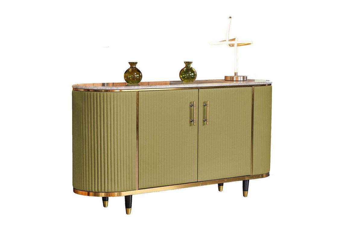 SIDEBOARD MARIA Grün Kunstleder - Schwarz/Grün, Stein/Metall (150/76/40cm) - KAWOLA