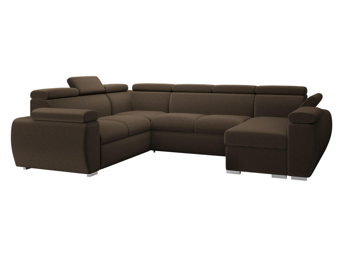 WOHNLANDSCHAFT Boston U, Seite: Rechts - 2R+R+2P+LC - Chromfarben/Braun, Holz/Textil (325/98/260cm) - MIRJAN24