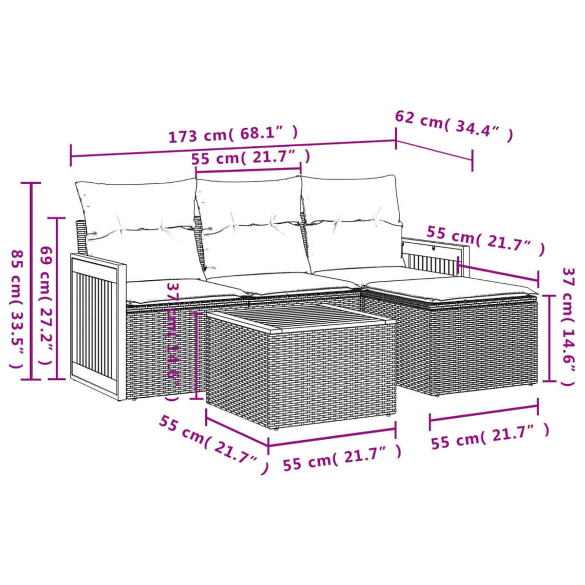 GARTEN-SOFAGARNITUR 5Er Set Mit Kissen Beige Poly Rattan - Beige, Kunststoff - vidaXL