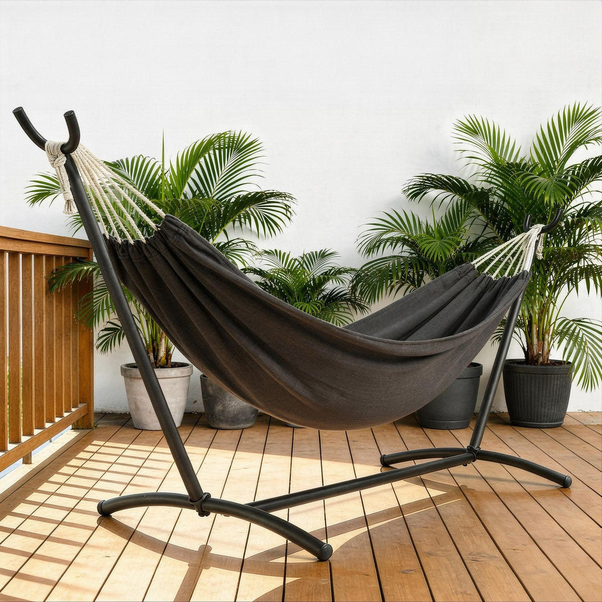 HÄNGEMATTE Paya anthrazit 281x107x96 cm - Grau, Textil/Metall (109/101/279cm) - Juskys