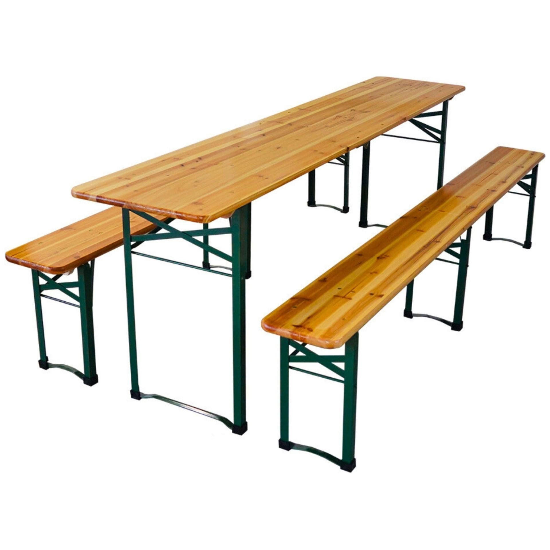 BIERZELTGARNITUR 3-teilig klappbar 1x Tisch 2x Bierbank 76x220x50 cm Holz - Hellbraun, Holz - CHEFGASTRO