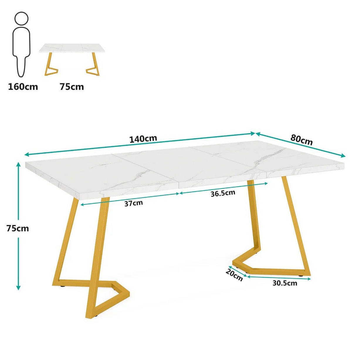 SCHREIBTISCH multifunktional Holzwerkstoff Metall Weiß Gold - Weiß, Metall (140/80/75cm) - Meubliv