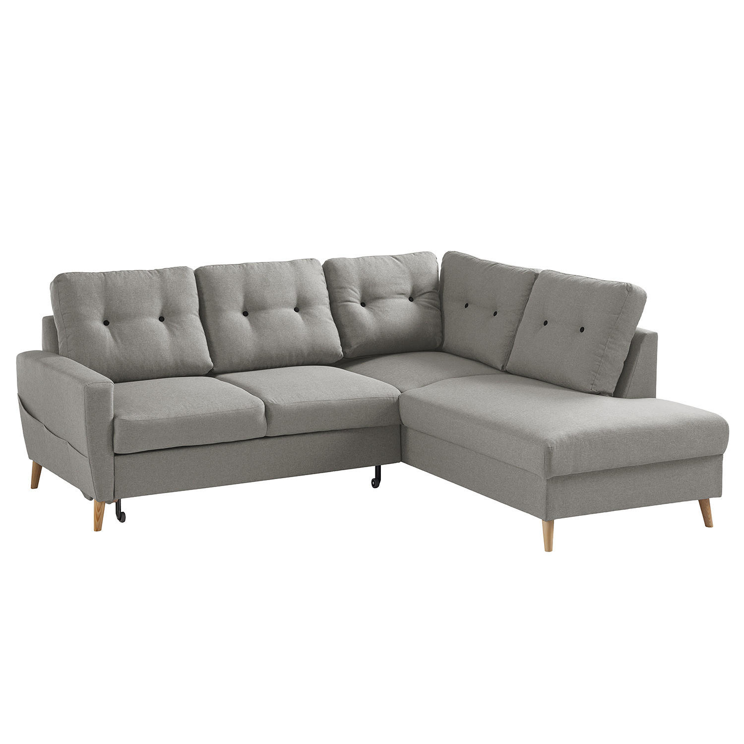 ECKSOFA mit Ottomane - Webstoff - Hellbraun/Grau, Holz/Textil (230/200cm) - home24