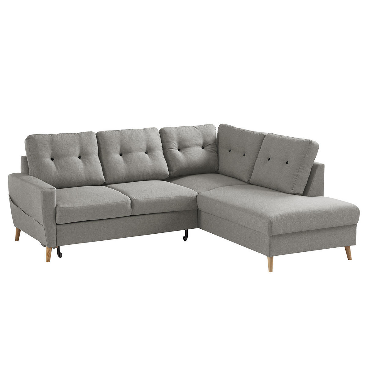ECKSOFA mit Ottomane - Webstoff - Hellbraun/Grau, Holz/Textil (230/200cm) - home24