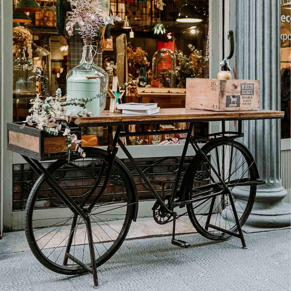 FLURTISCH aus Holz und Metall in Fahrradform, schwarz, 198x50x90 - Multicolor, Metall (50/198/90cm) - Wanderlust