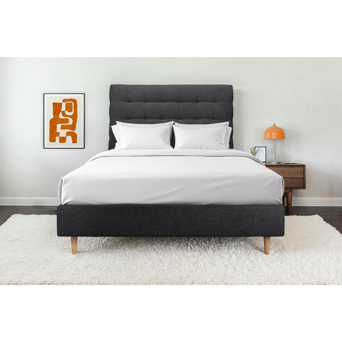 KOPFTEIL gepolstert - Gesteppt – schwarzer Stoff - 150 cm - Beige/Schwarz, Karton/Holz (150/120/10cm) - Sommeil de Plomb