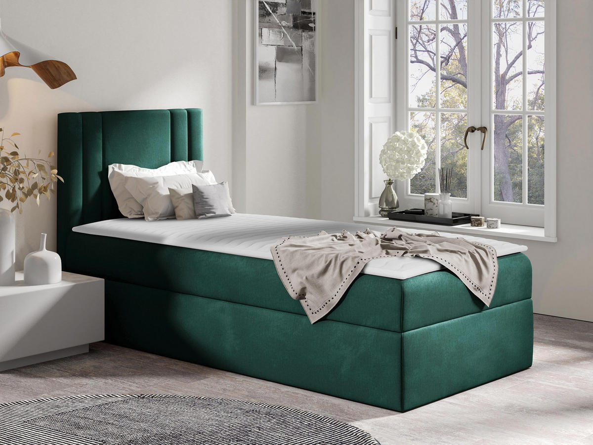 BOXBETT Carmen Mini, Seite zum Öffnen des Bettkastens: Links - Türkis, Holz (80/200cm) - MIRJAN24