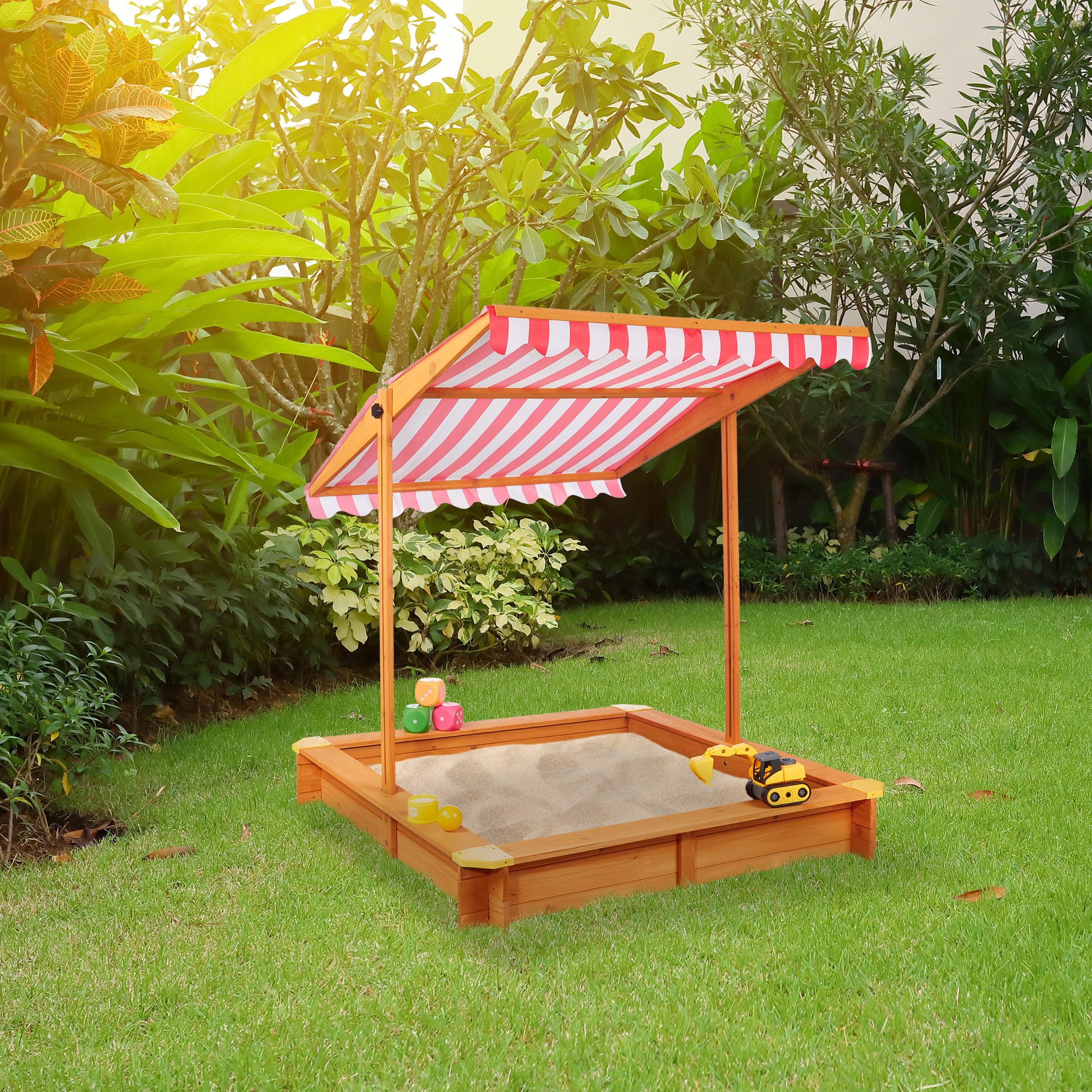 SANDKASTEN - Hellbraun, Holz/Textil (117/117/117cm) - Relaxdays