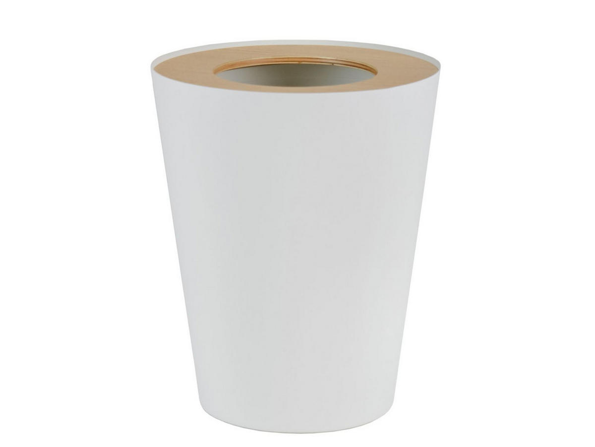 PAPIERKORB Rin weiß 23/28/23 cm rund mit Holzabdeckung - Weiß, Metall (23/28/23cm) - Yamazaki