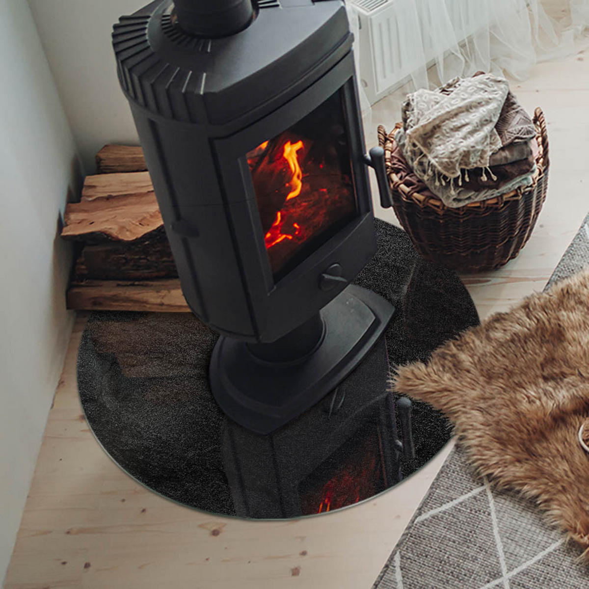 GLASPLATTE für Kamin Ø 70 cm - Schwarz, Glas (70/70/0.4cm) - TULUP