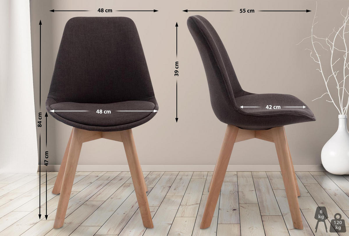STUHL Stoff dunkelgrau - Eukalyptusholzfarben/Dunkelgrau, Holz/Textil (48/84/55cm) - CLP