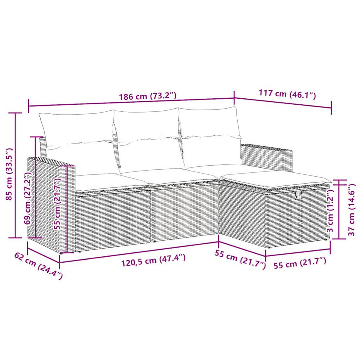GARTEN-SOFAGARNITUR 4-TLG. Mit Kissen Beige Poly Rattan - Beige/Hellgrau, Kunststoff - vidaXL