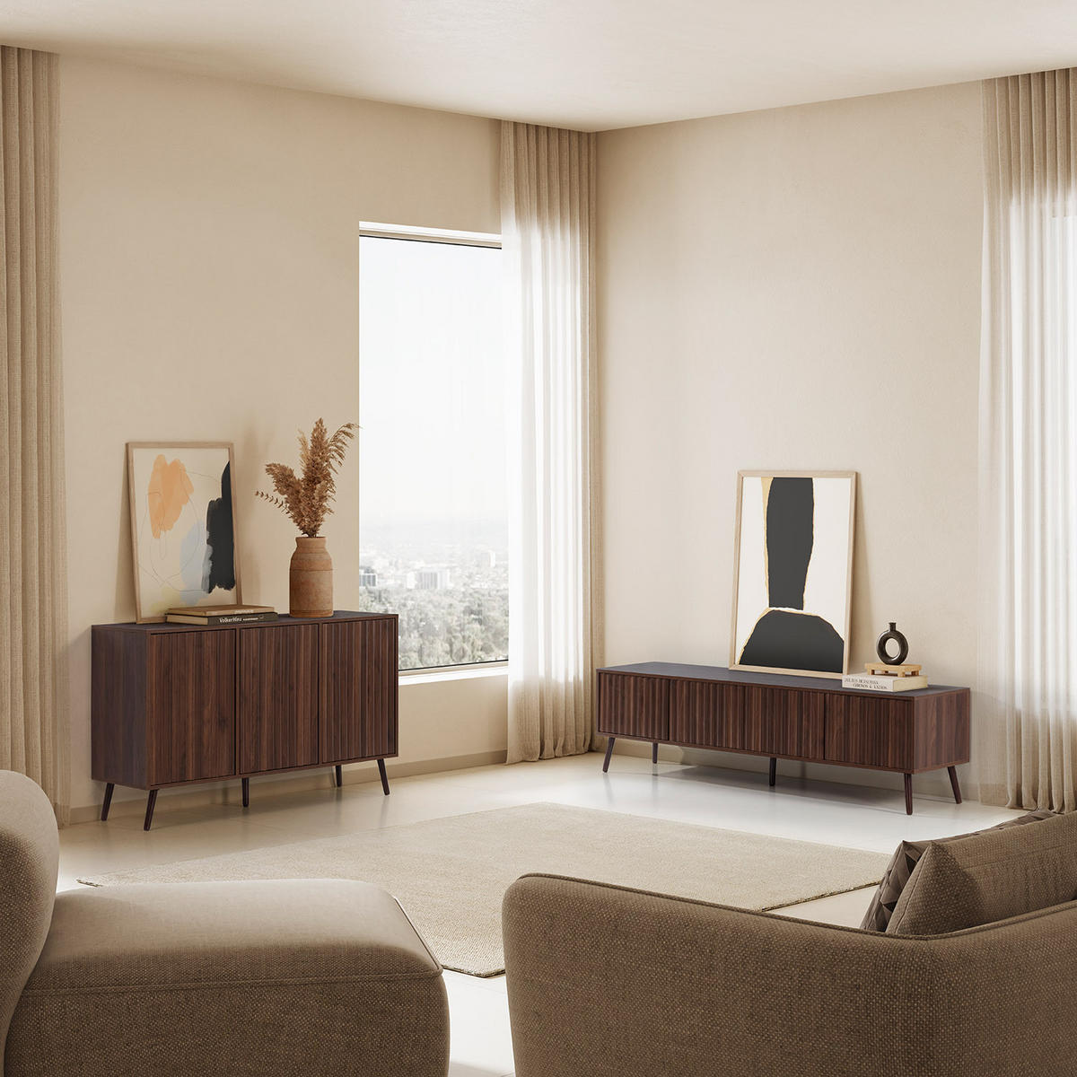 TV-ELEMENT Lluvia 4 Türen Walnuss-Effekt - Walnussfarben, Holzwerkstoff (160/45/40cm) - VS Venta-stock