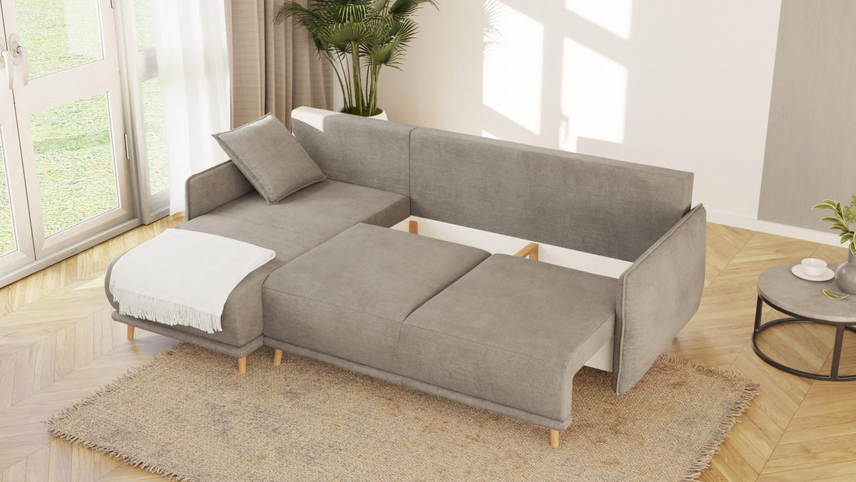 ECKSOFA Chroma Dunkelbeige Luxusmicrofaser - Beige/Braun, Holz/Textil (238/170cm) - S-Style Möbel