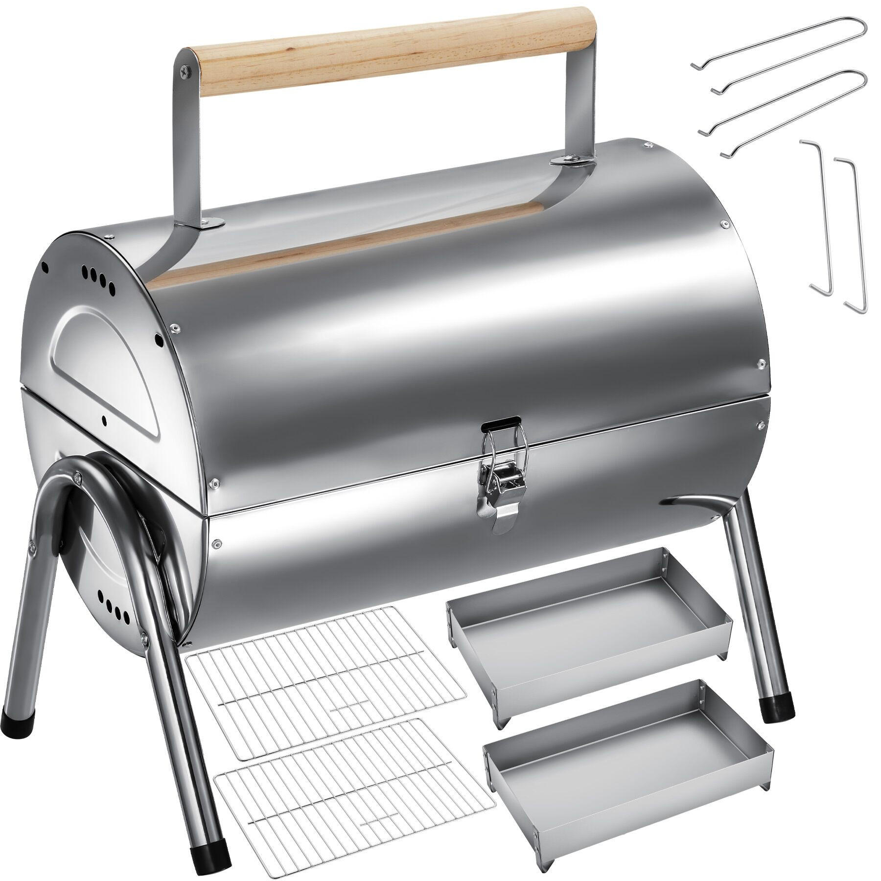 EDELSTAHLGRILL , 42 x 30,5 x 44 cm, schwarz - Schwarz, Metall (42/44/30.5cm) - tectake