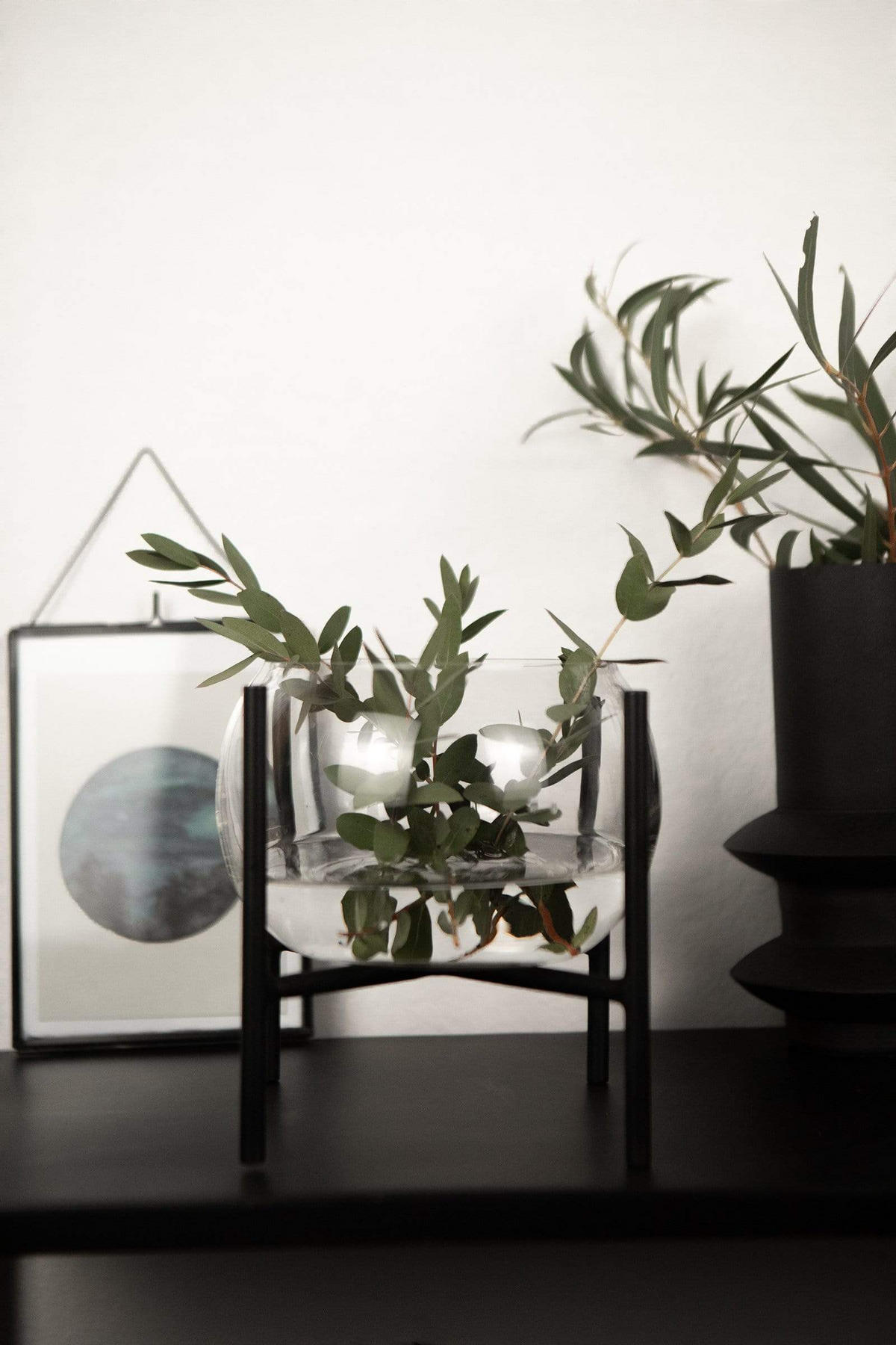 VASE Arzu aus Glas & Eisen in Schwarz 18/23 cm - Schwarz, Glas (23cm) - LaLe Living