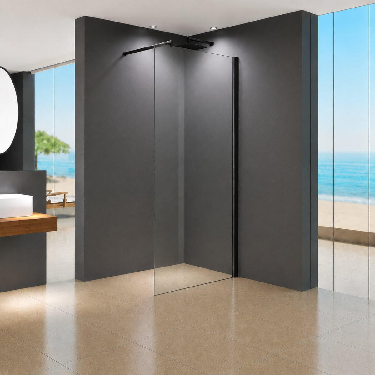 WALK-IN-DUSCHWAND 80 × 200 cm – ESG-Sicherheitsglas – Schwarz - Schwarz, Glas (10/80/200cm) -  Glaswerk Westfalen