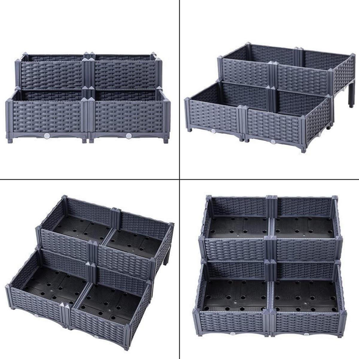 HOCHBEET Kunststoff-Rattan Graublau 80 x 80 cm - Grau, Kunststoff (80/38/80cm)
