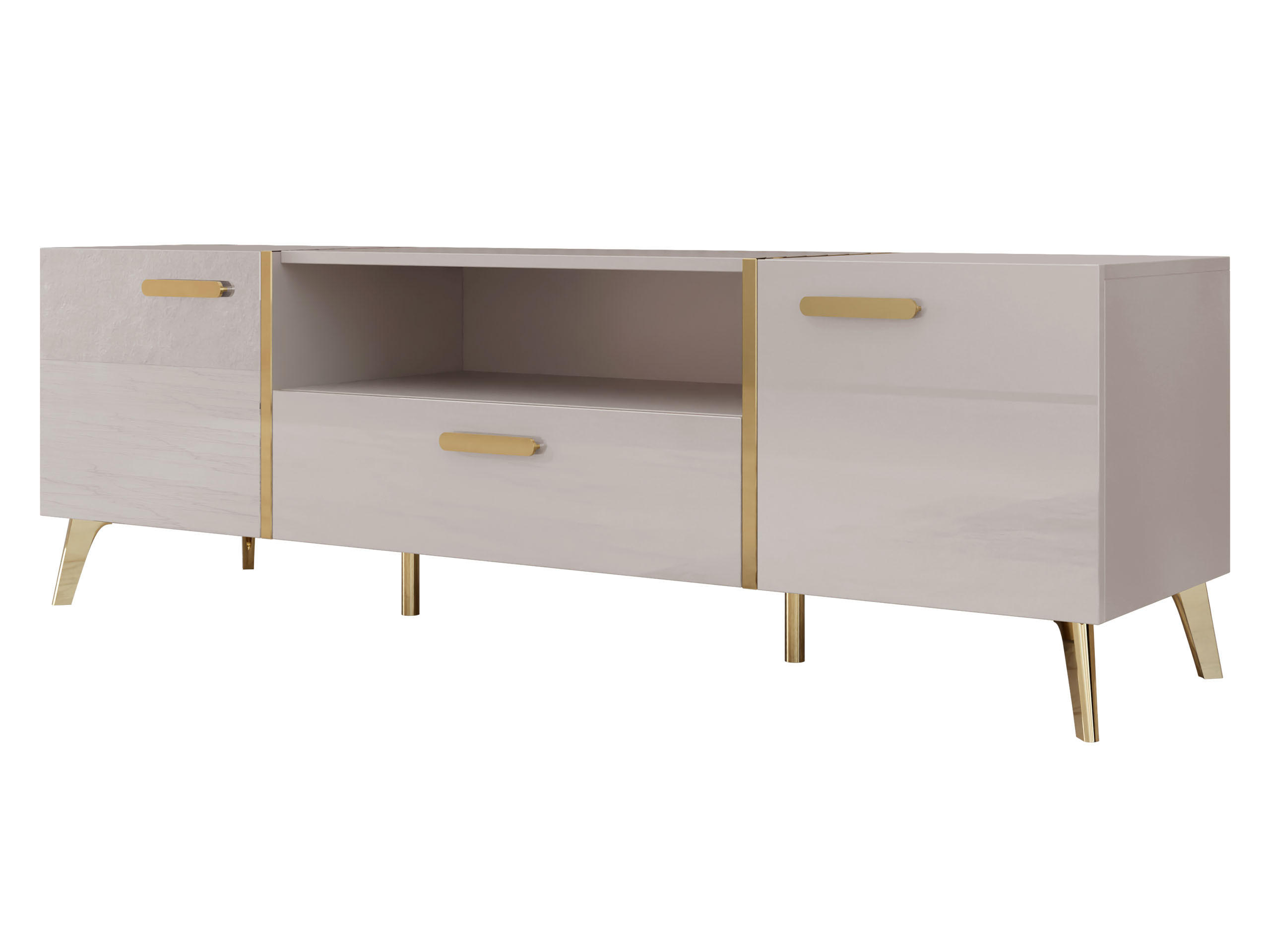 TV-LOWBOARD Picru 150 2D1SZ - Kaschmir/Goldfarben, Holzwerkstoff/Kunststoff (154/47/38cm) - MIRJAN24