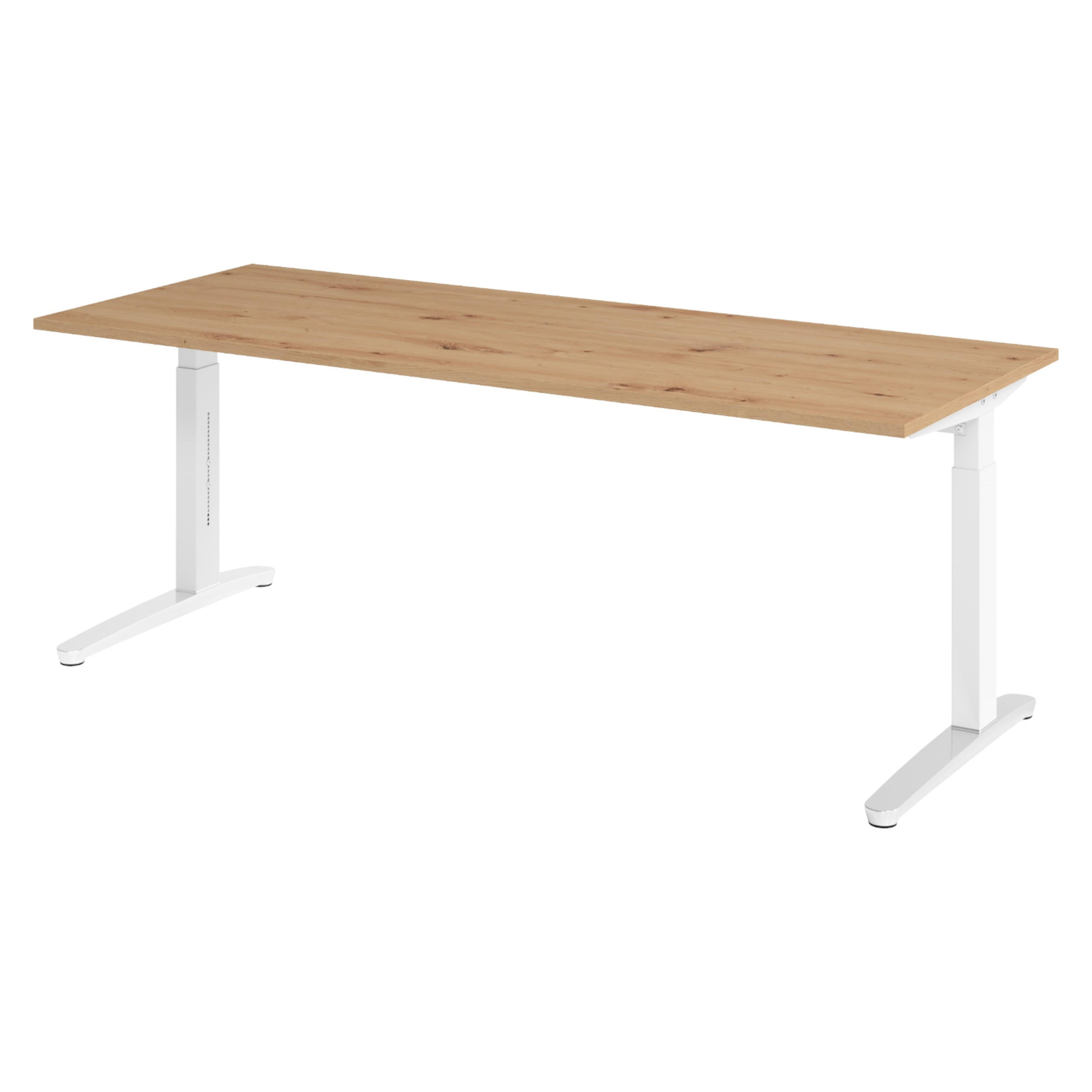 SCHREIBTISCH Serie-XB 80/200/74 cm in Wildeiche/Weiß/Alu poliert - Wildeiche/Silberfarben, Holzwerkstoff (80/200/74cm) - bümö