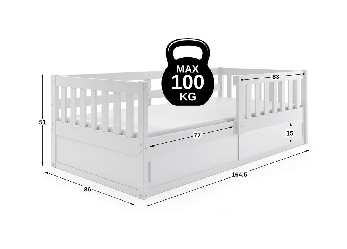 KINDERBETT Smart, 80x160, mit Stauraum, weiß - Weiß, Holz (80/160cm) - Interbeds
