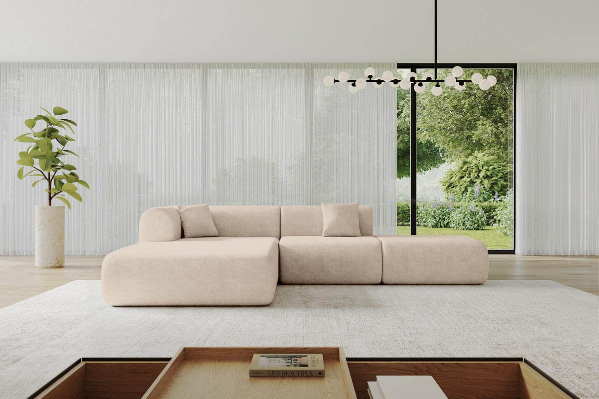 ECKSOFA Ottomane Links OVLY-L 289x176x71 Beige Samt - Beige/Schwarz, Holzwerkstoff/Kunststoff (176/289cm) - ALTDECOR