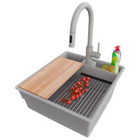 GRANITSPÜLE New York, 2-er set Grau 48/53 cm 1 Becken + Küchenarmatur 40/20 cm + Ablauf-Set + Küchenzubehörset ab 50er Unterschrank - Chromfarben/Beige, Kunststoff (48/20/53cm) - Primagran