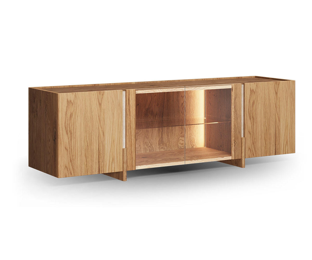 LOWBOARD Travertino Wildeiche Natur / Travertin Naturstein 180 / 46 / 56cm - Wildeiche, Holz (180/56/46cm) - Feldmann-Wohnen