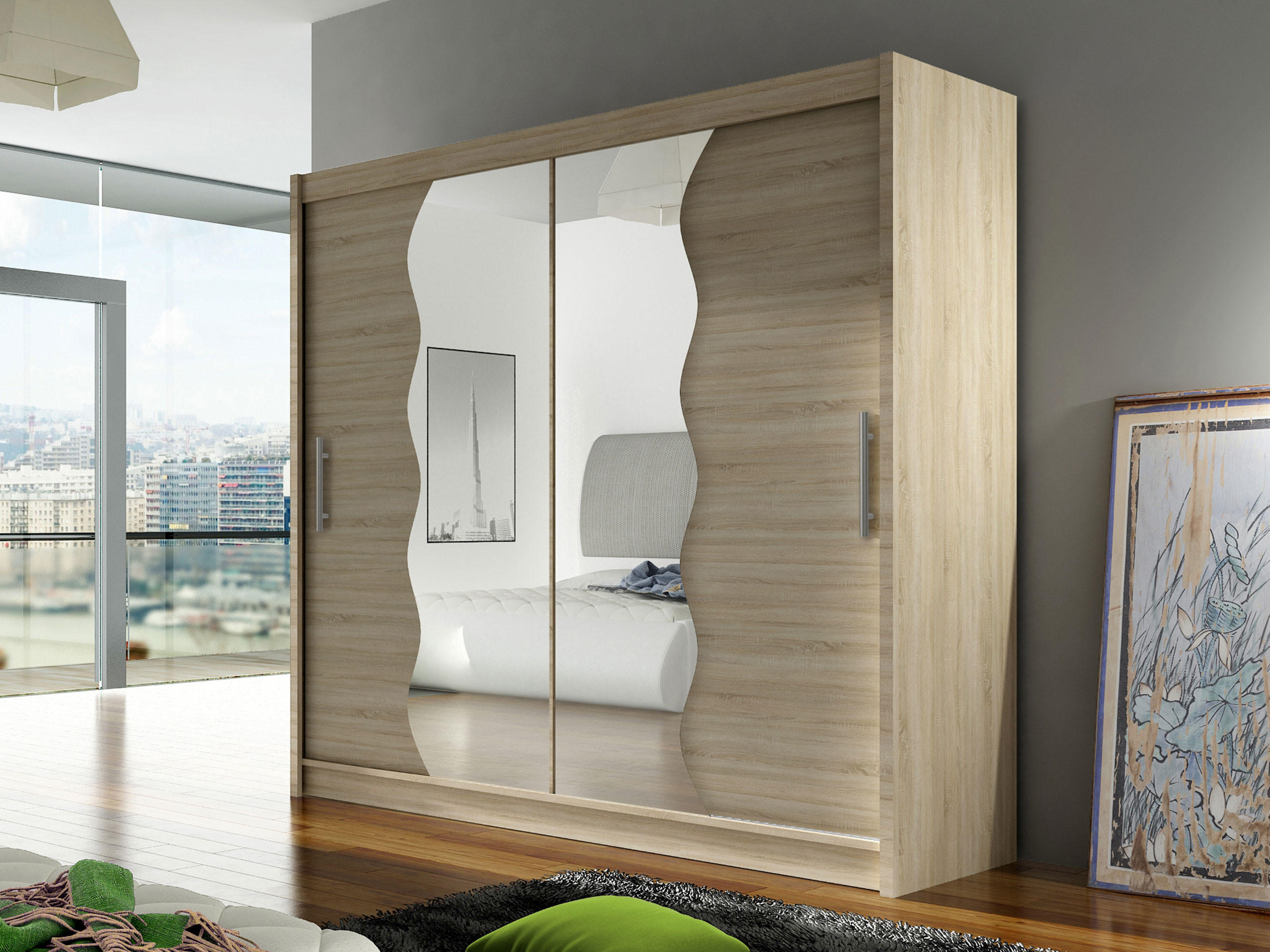 KLEIDERSCHRANK London X - Silberfarben/Sonoma Eiche, Holzwerkstoff/Kunststoff (180/215/58cm) - MIRJAN24