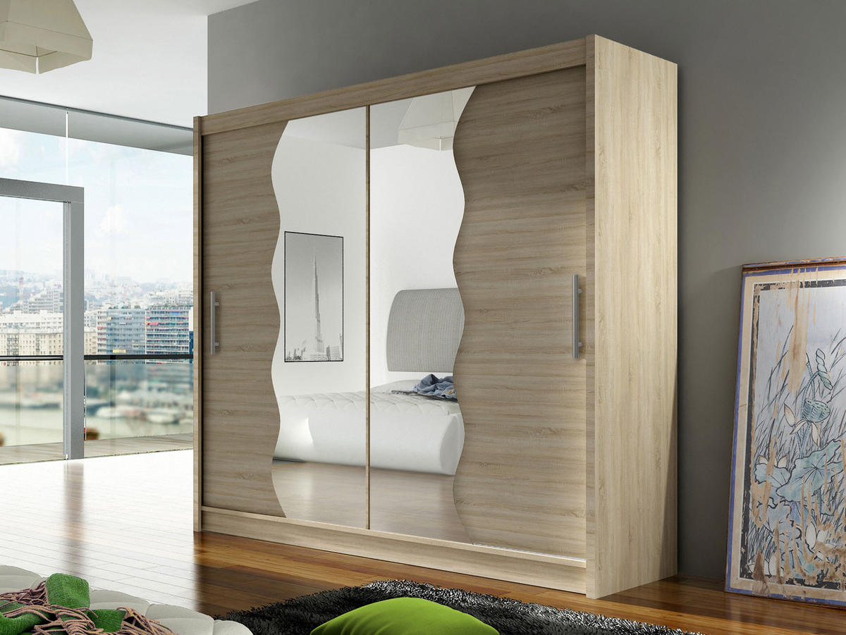 KLEIDERSCHRANK London X - Silberfarben/Sonoma Eiche, Holzwerkstoff/Kunststoff (180/215/58cm) - MIRJAN24