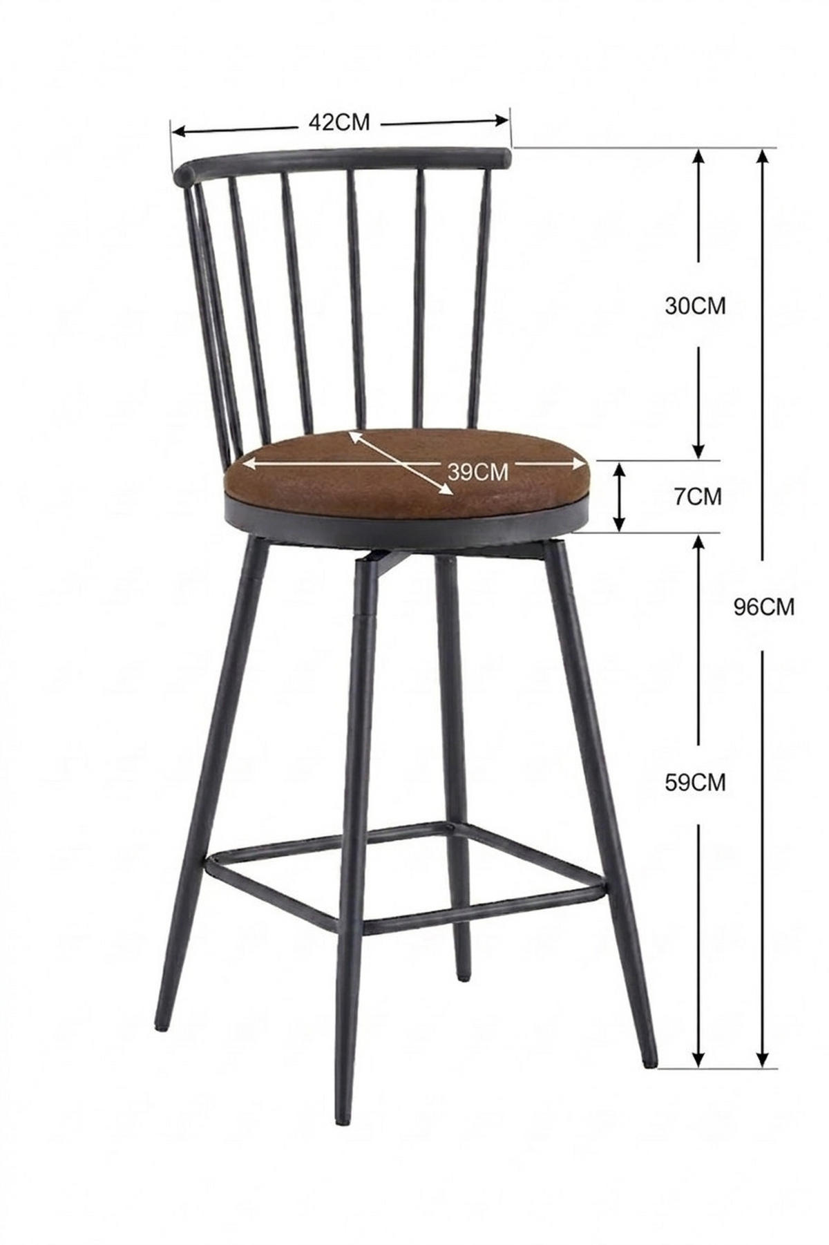 BARHOCKER 2er-Set Braun im Windsor-Stil mit PU-Leder und Rückenlehne - Braun, Leder (39/96/39cm) - PANGIVO