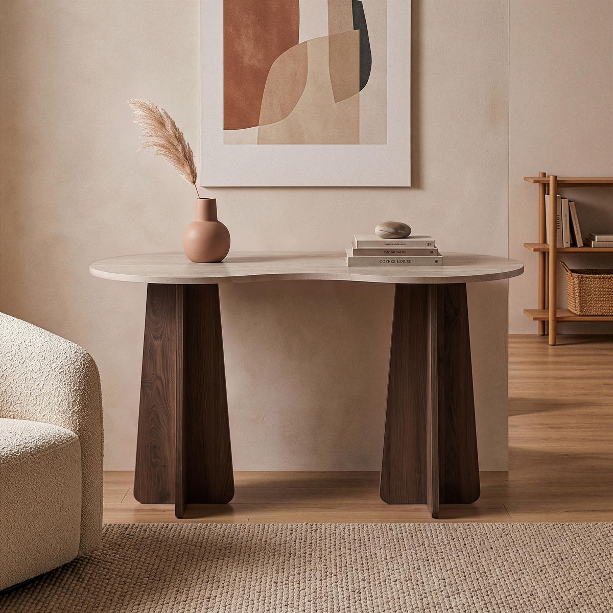 SCHREIBTISCH mit organisch-form Tischplatte 120/60/75 cm - Eichefarben, Holzwerkstoff (8.5/60/75cm) - Calicosy