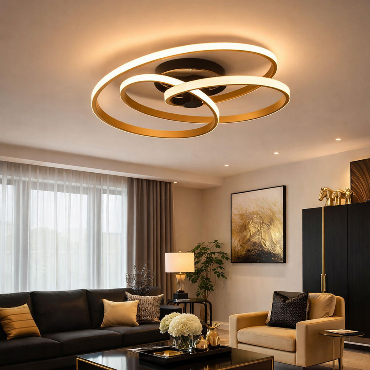 LED DECKENLEUCHTE Glyxar Gold Aluminium - Goldfarben, Metall (50/50/16cm) - Globo Lighting