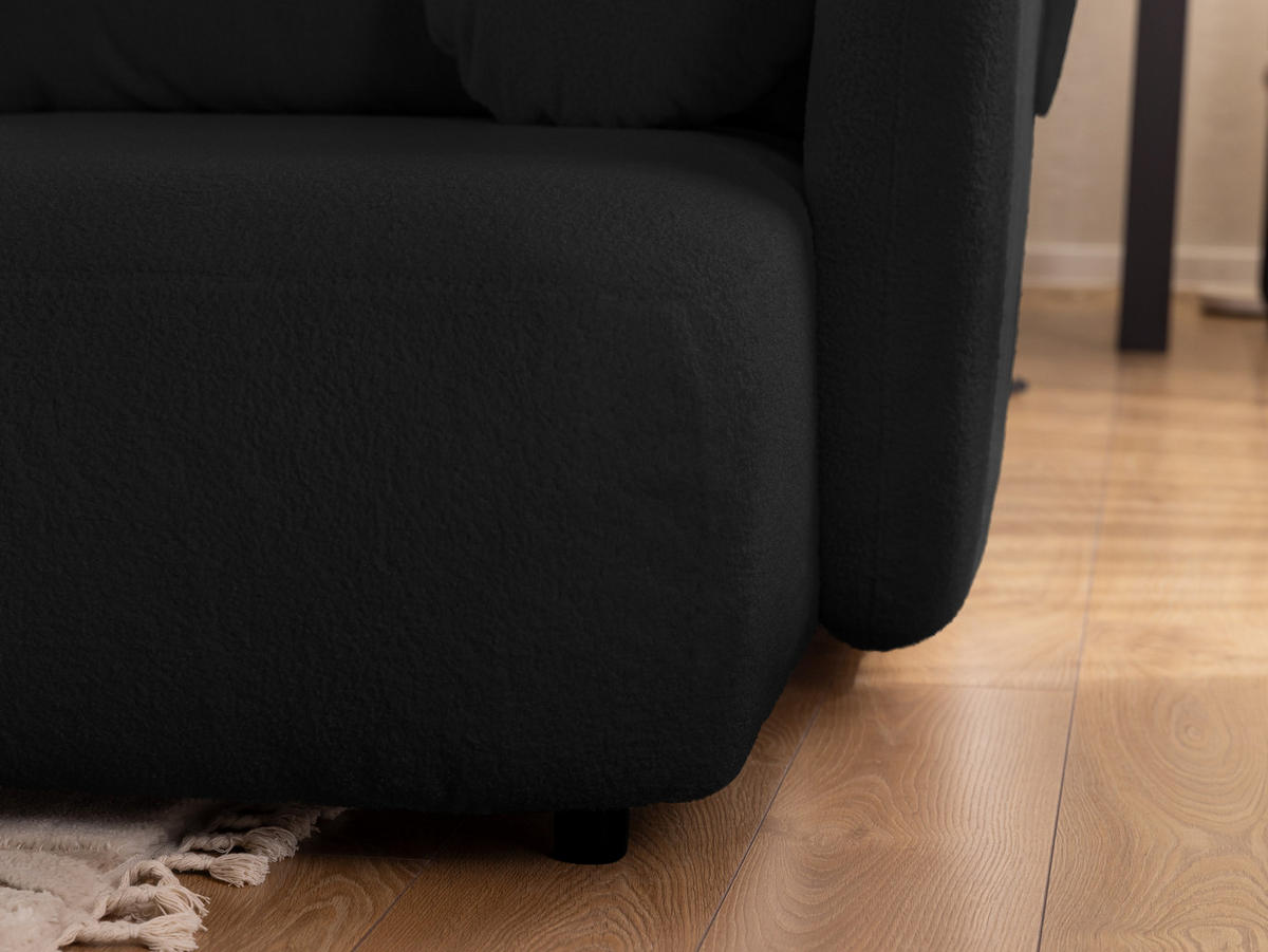 ECKSOFA Candy mit Schlaffunktion Schwarz Bouclé-Stoff - Ottomane rechts - Schwarz, Holz/Kunststoff (146/230cm) - S-Style Möbel