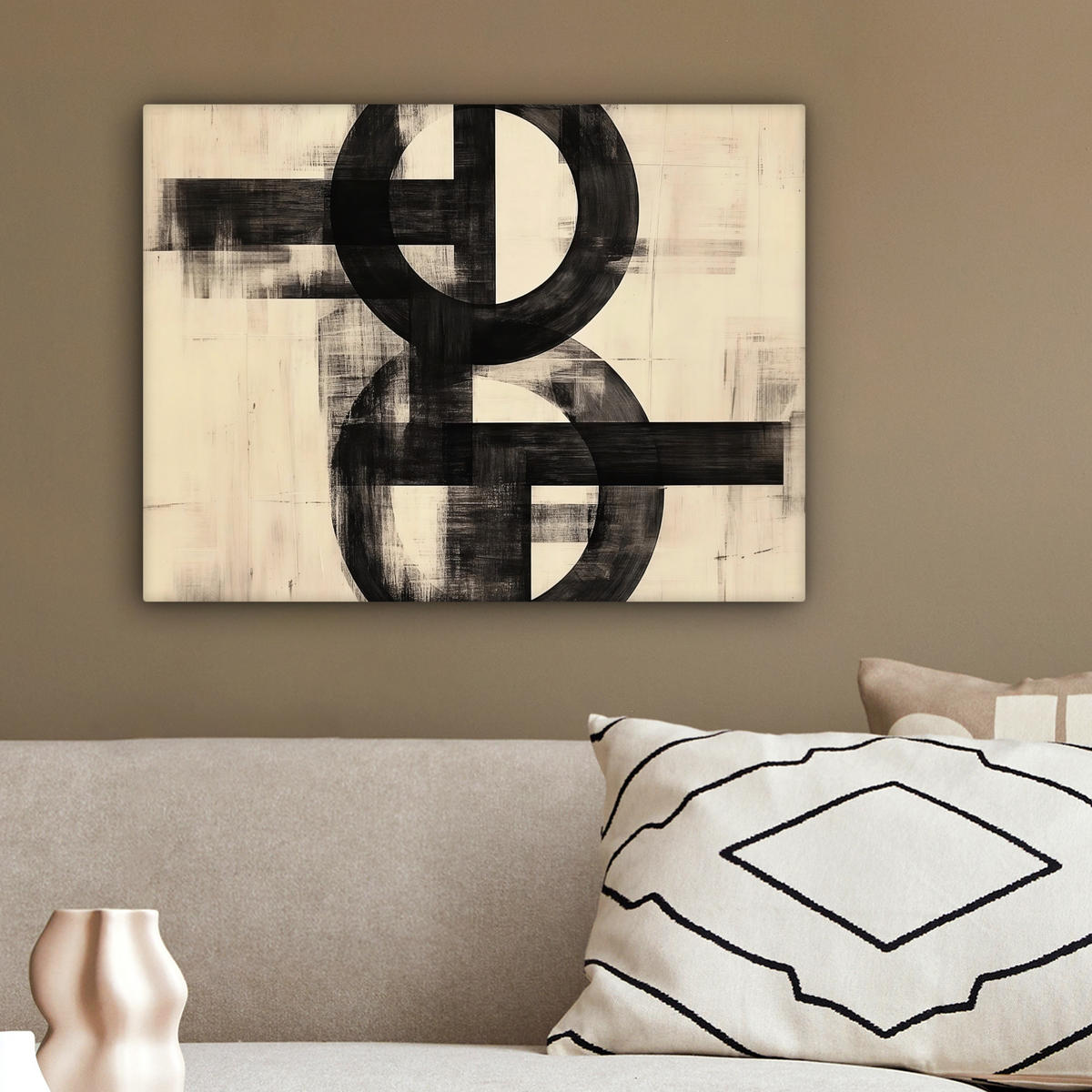 LEINWANDBILD Kreise - Balken - Schwarz - Abstrakt Wandbild 40x30 cm - Schwarz, Textil (40/30cm) - MuchoWow