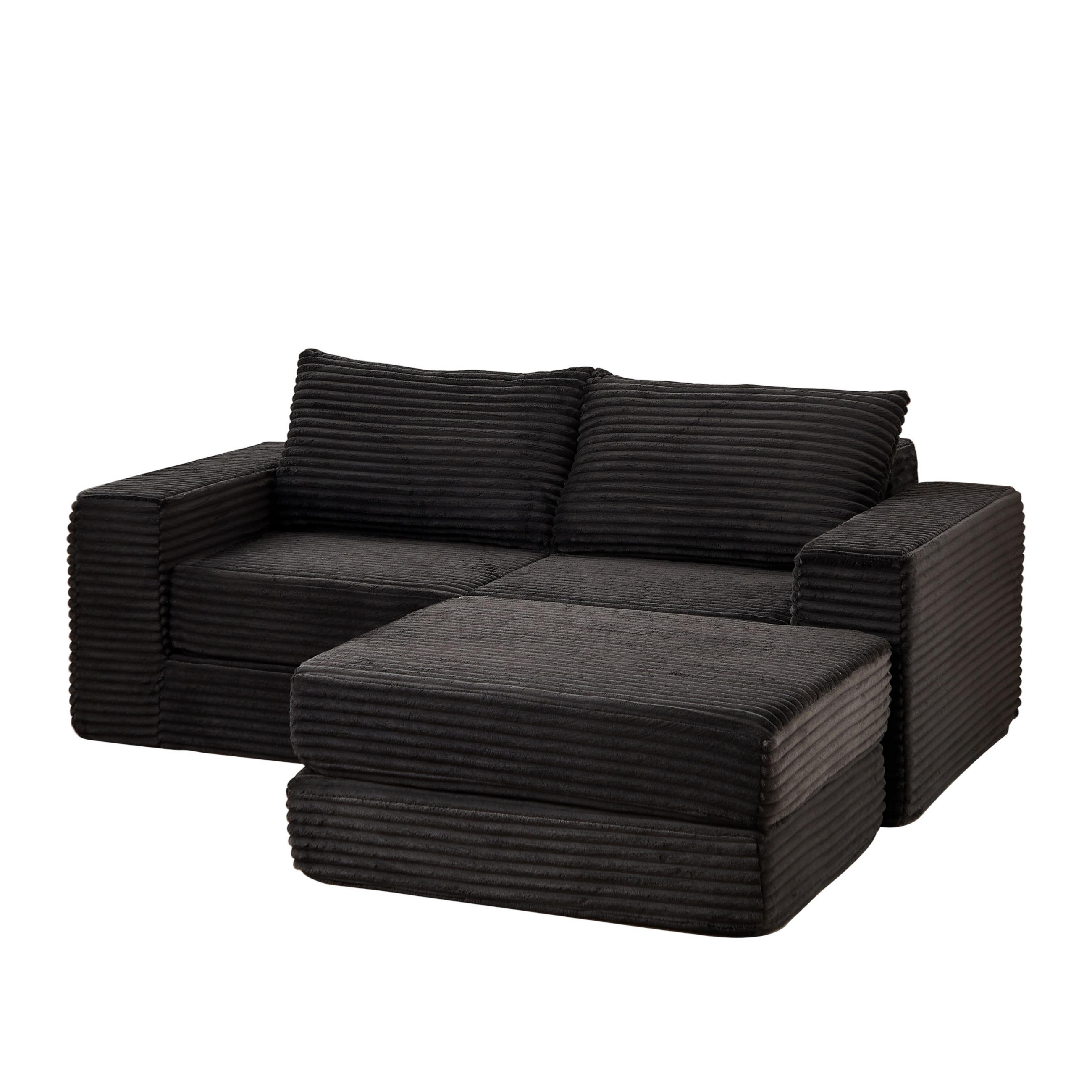 ECKSOFA DE-34544 2-in-1 mit Fußstütze und Kissen Schwarz - Schwarz, Textil (169.5/194cm) - ComfortXL