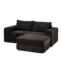 ECKSOFA DE-34544 2-in-1 mit Fußstütze und Kissen Schwarz - Schwarz, Textil (169.5/194cm) - ComfortXL