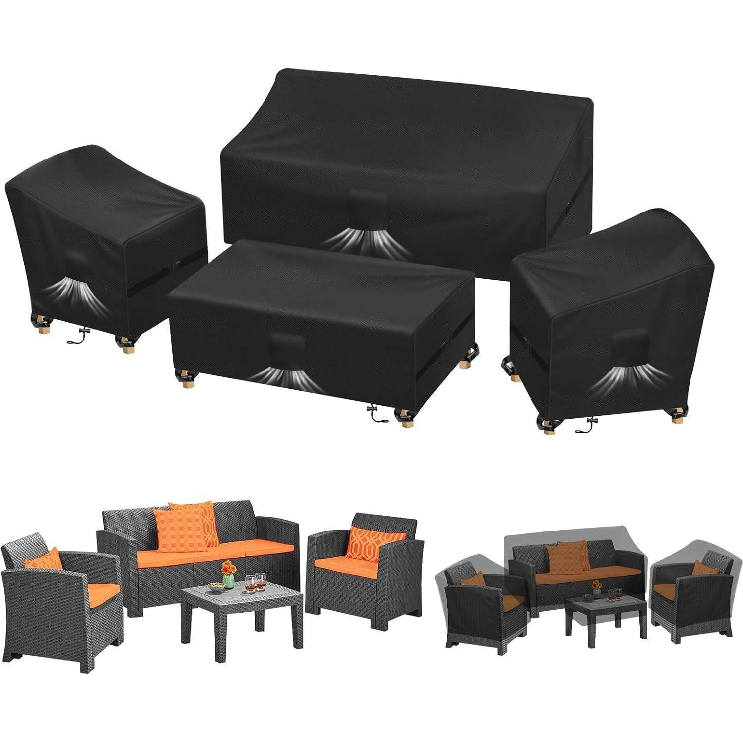 TERRASSENMÖBEL-ABDECKUNG 4-teiliges Set Schwarz - Schwarz, Textil (77/79/142cm)