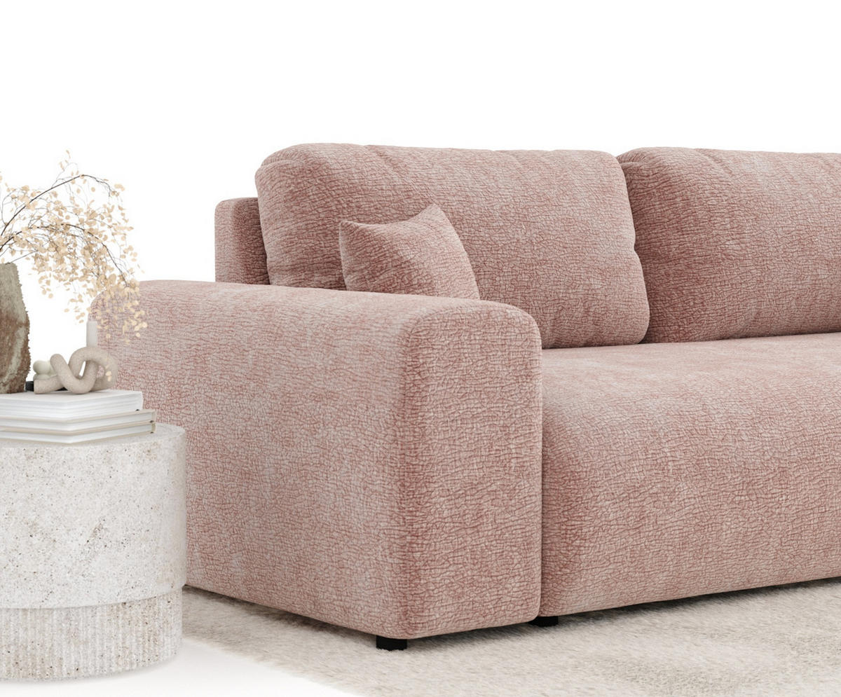 3-SITZER-SOFA Zanzibar Rosa Chenille - Schwarz/Rosa, Holz/Holzwerkstoff (213/79/108cm) - Maison de Reve