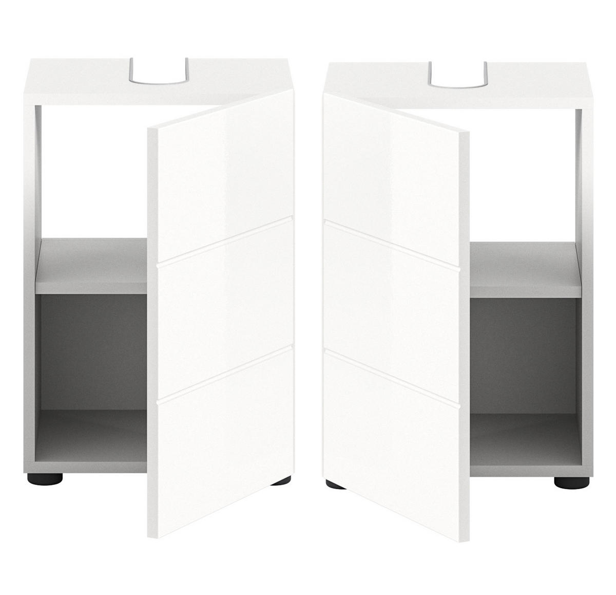 WASCHBECKENUNTERSCHRANK weiß Hochglanz 38 cm, Badezimmer Unterschrank 1-türig - Weiß Hochglanz/Schwarz, Holzwerkstoff/Kunststoff (38/56/34cm) - Inn.Furn